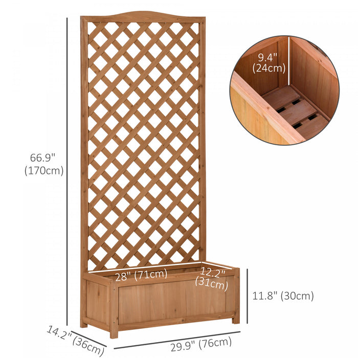 Outsunny 30\" X 14\" X 67\" Jardiniere Surelevee En Bois Avec Treillis Pour Les Plantes Grimpantes, Pour Faire Pousser Des Legumes, Des Herbes Et Des Fleurs Dans L'arriere-cour, Le Patio, Marron