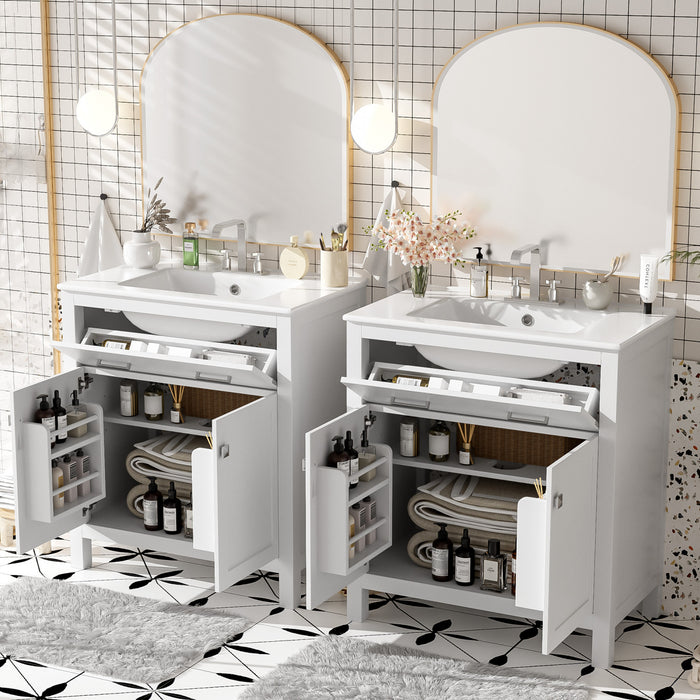 Meuble de salle de bain double moderne Felix 60 pouces avec lavabo ceramique et rangement, blanc