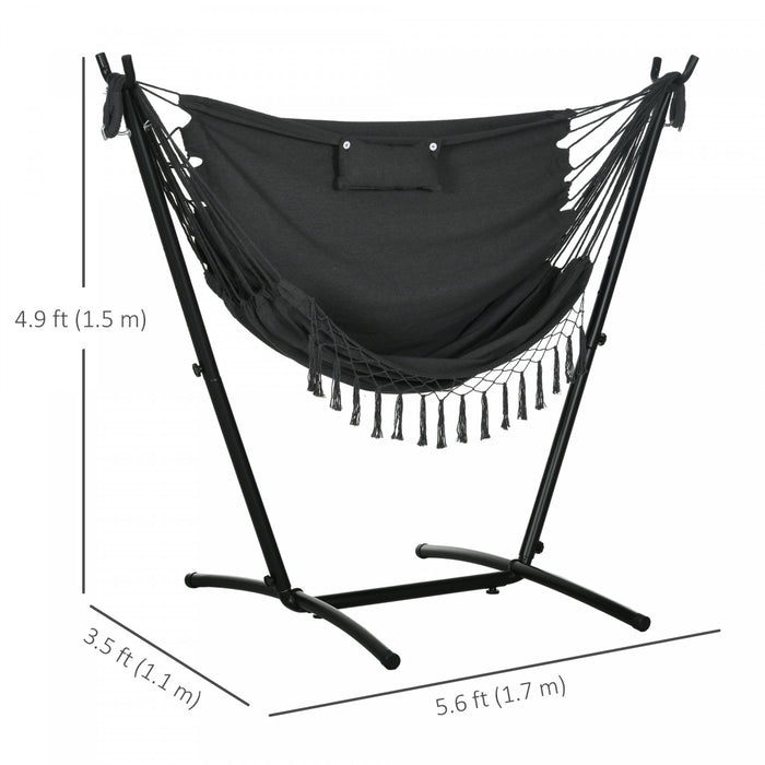 Outsunny Chaise Hamac avec Support, Chaise Suspendue, Appuie-tete, gris