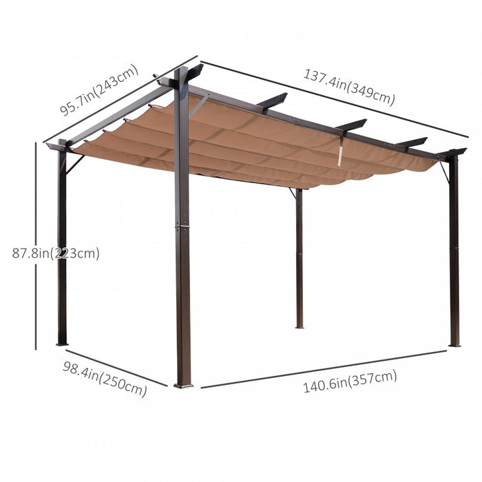 Outsunny Pergola Retractable 10' X 13' Auvent Retractable Pour Patio Jardin Terrasse Structure Aluminium + Toile Polyester Haute Densite 180 G/m² Brun