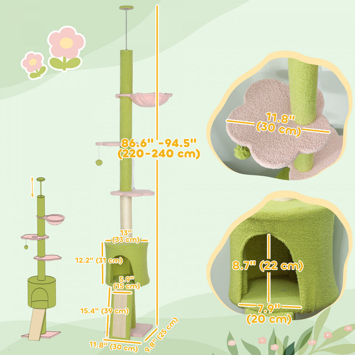 Floor to Ceiling Cat Tree Adjustable Height 87\"-94.5\"