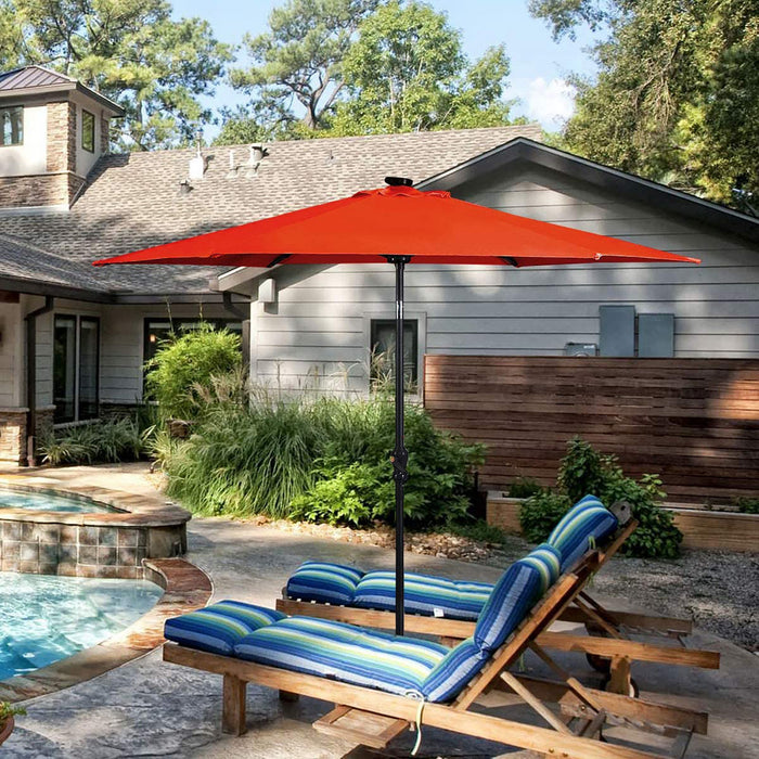 Costway Parasol de marche patio 9ft avec lumieres solaires et pied parasol en acier de 40 LBS