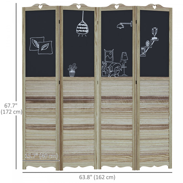 Homcom Separateur De Piece A 4 Panneaux Avec Tableau Noir