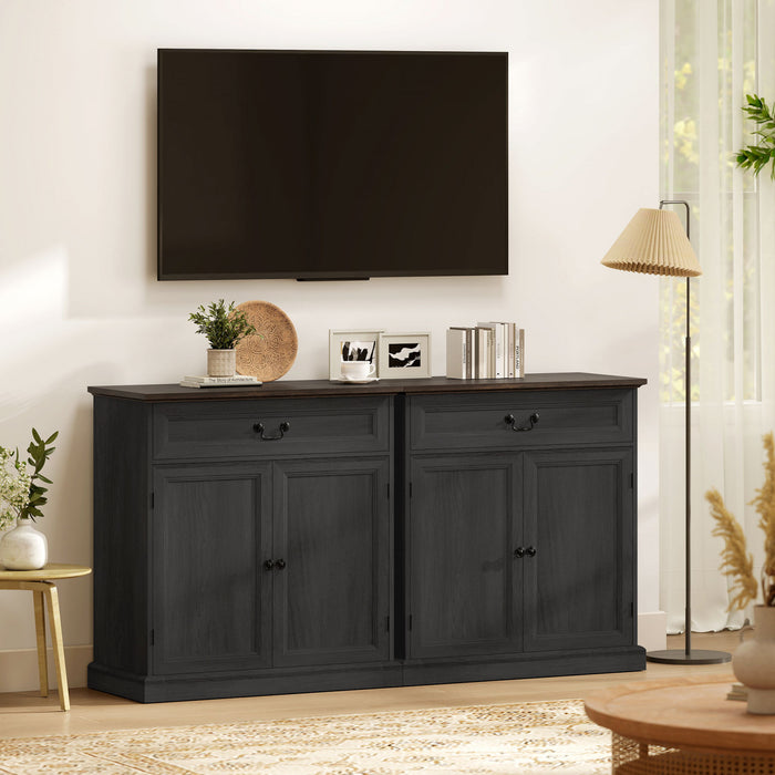 HOMCOM Buffet 32\" Style Fermier avec Plateau Epais et Tiroir, Noir