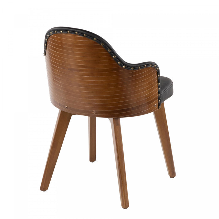 Chaise de salle à manger de style du milieu du 20e siècle Ahoy en similicuir - noyer et noir