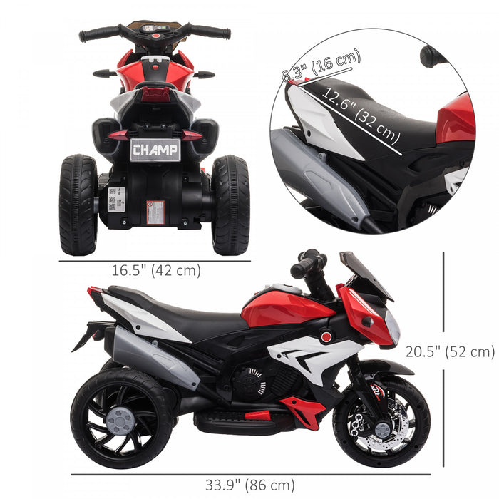 Qaba Moto Pour Enfants 6v Avec Musique, Phares, 3 Roues, Rouge
