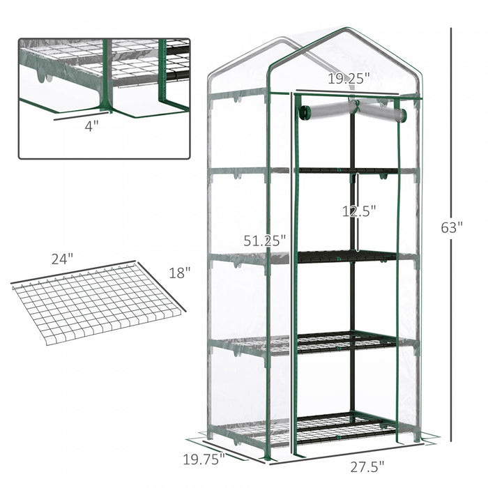 Outsunny Serre De Jardin Portative 28\" X 20\" X 63\" Avec Etageres A 4 Niveaux Serre Chaude Pour Plantes Et Fleurs D'exterieur, Cadre En Acier, Couverture En Pvc, Transparente