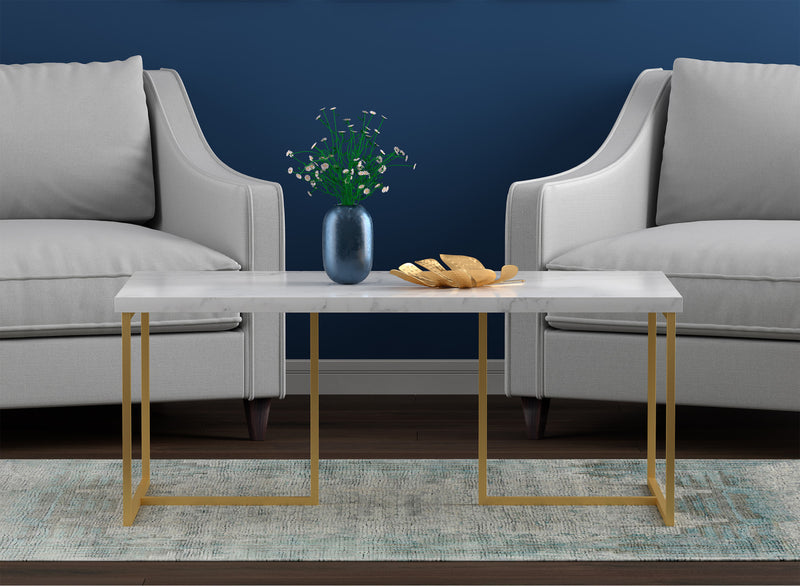 Table à café de 43 po - marbre avec métal doré