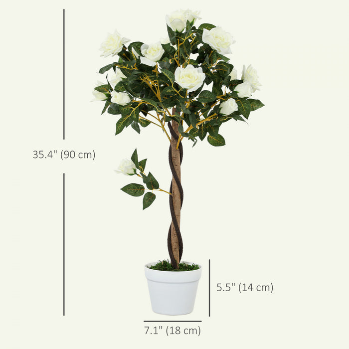 Outsunny Set de 2 Rosiers Artificiels avec Fleurs Realistes, Blanc