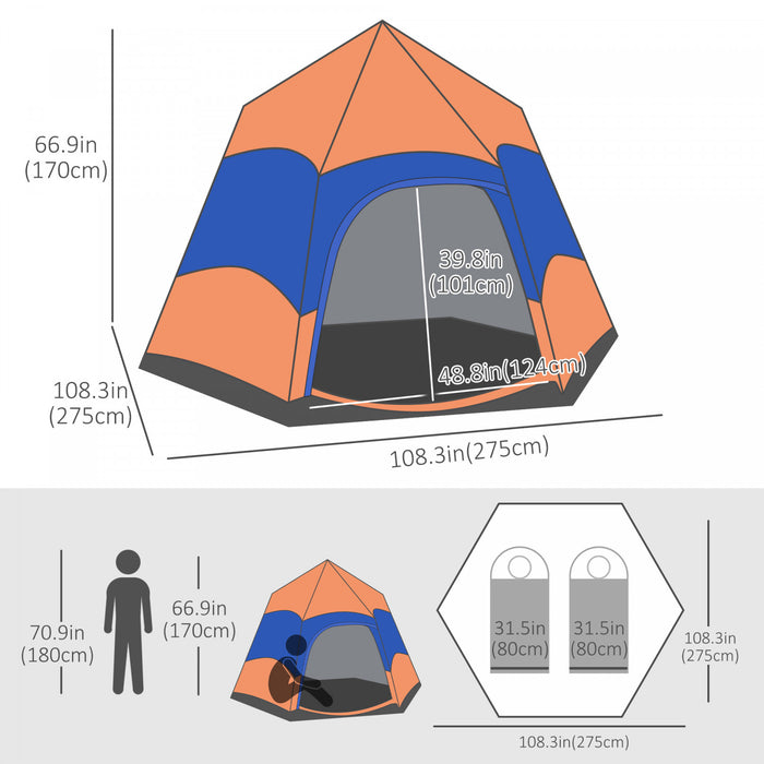 Outsunny Tente Hexagonal Double Couche Camping Tente 4-6 Personnes Portable Pliable Dome Abri Randonnee Voyage Tente Toutes Saisons Utilise