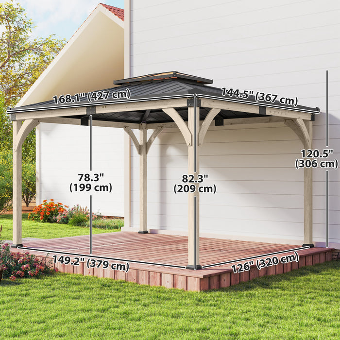 Outsunny Gazebo 3,66 m x 4,27 m en bois avec toit rigide double, pavillon exterieur
