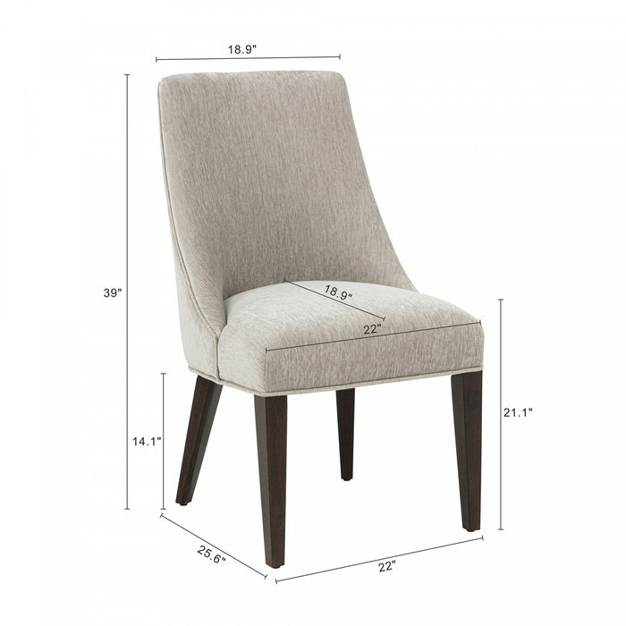 Chaise de salle a manger moderne en bois avec chenille Beever, taupe - Lot de 4