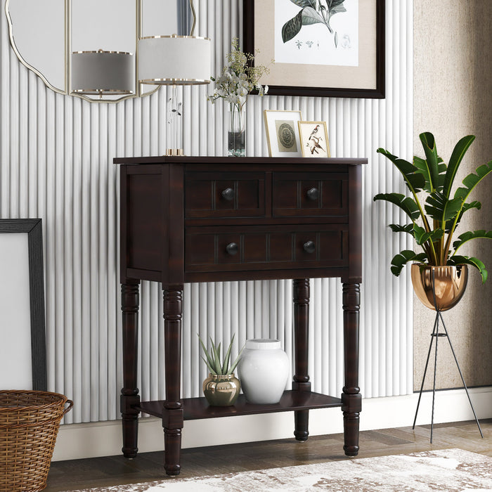 Table Console Olivia En Bois Massif Avec Tiroirs Et Etagere Inferieure - Marron