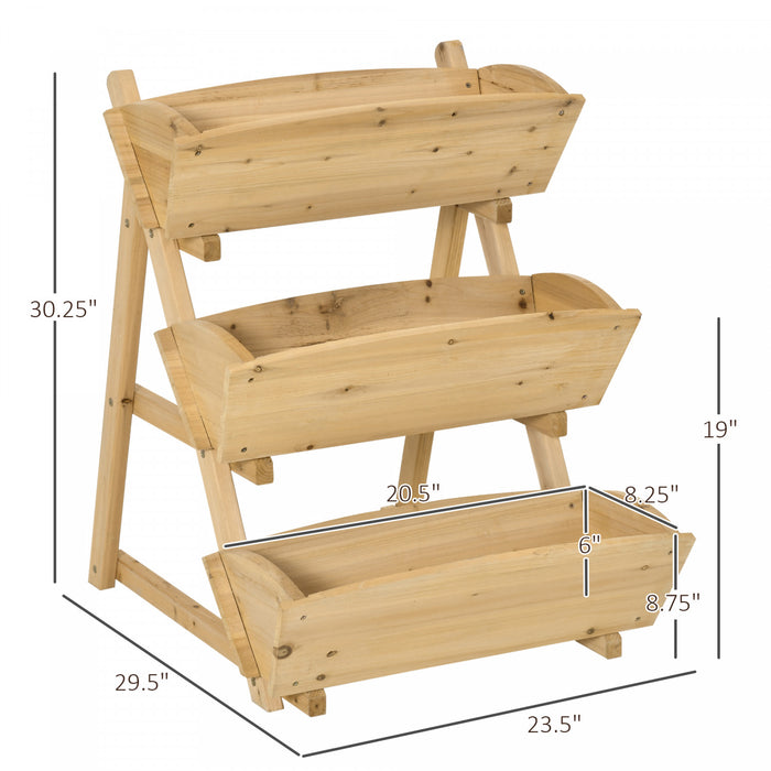 Outsunny Lit De Jardin Sureleve A 3 Niveaux, Kit De Jardiniere Surelevee En Bois Vertical, Support Pour Fleurs, Legumes, Herbes