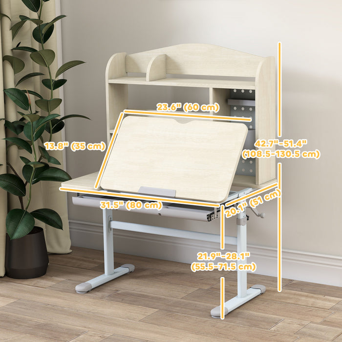 Qaba Bureau pour enfants, reglable en hauteur avec plateau inclinable de 0 a 45°, rangements et tiroir, pour usage scolaire a domicile