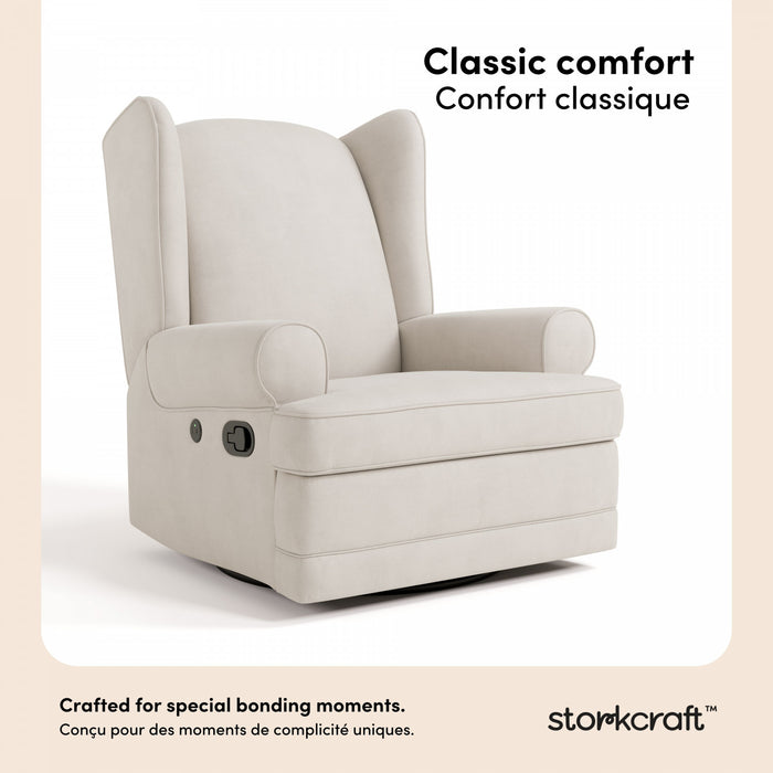 Storkcraft Serenity Fauteuil bercant inclinable rembourre a dossier a oreilles - Ivoire