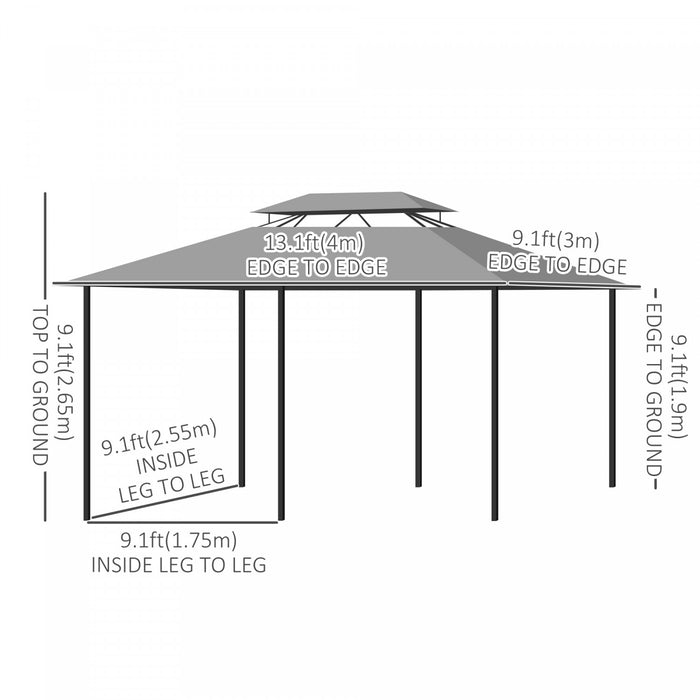 Outsunny Tonnelle De Patio De 10' X 13', Auvent De Jardin Exterieur A 2 Niveaux, Abri Pare-soleil Avec Rideaux, Gris Fonce