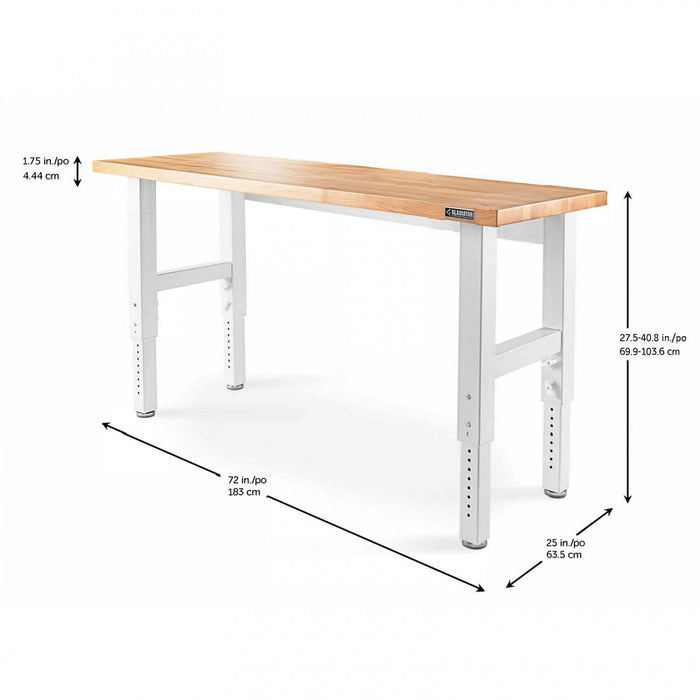 Établi de 6 pi à hauteur réglable en bois franc de Gladiator - blanc martelé