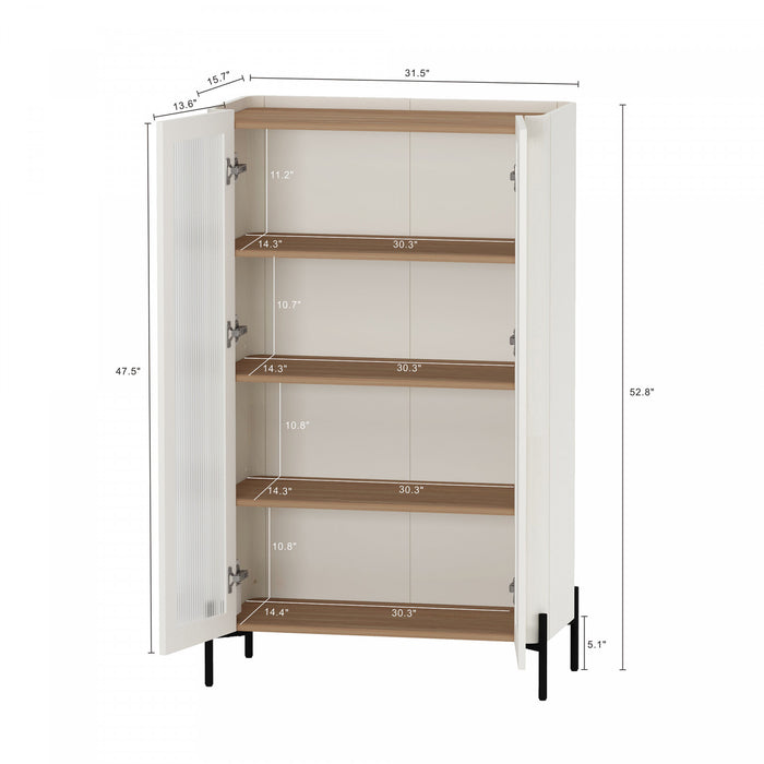 Armoire bibliotheque moderne Abbey 32\" en verre trempe, erable et blanc casse (4 etageres) - Lot de 2