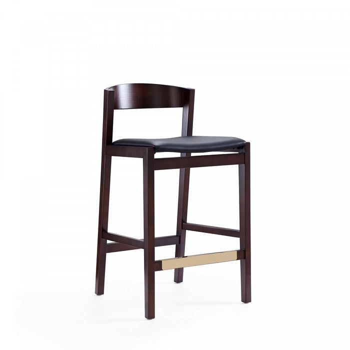 Tabouret de comptoir en bois rembourre style Klismos mi-siecle moderne noir - Lot de 2