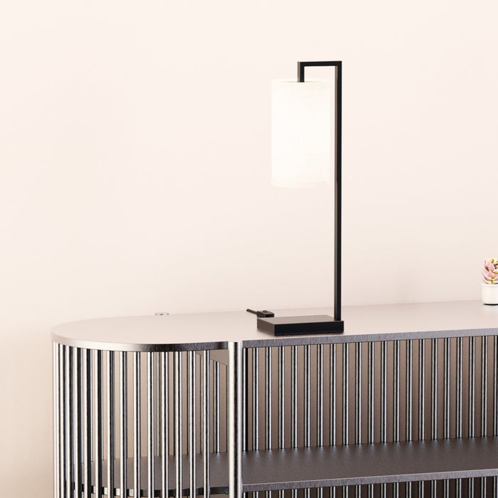 Lampe de table noire de 25 po à armature rectangulaire avec abat-jour cylindrique 