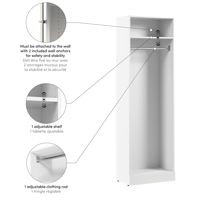 Système de garde-robe modulaire à espace pour suspendre Florence de Bestar de 25 po avec tablette - blanc