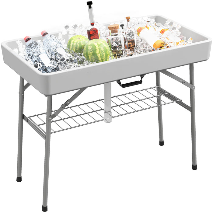 Outsunny Table Glaciere Pliable De Fete D'exterieurde 3,4pi, Blanc