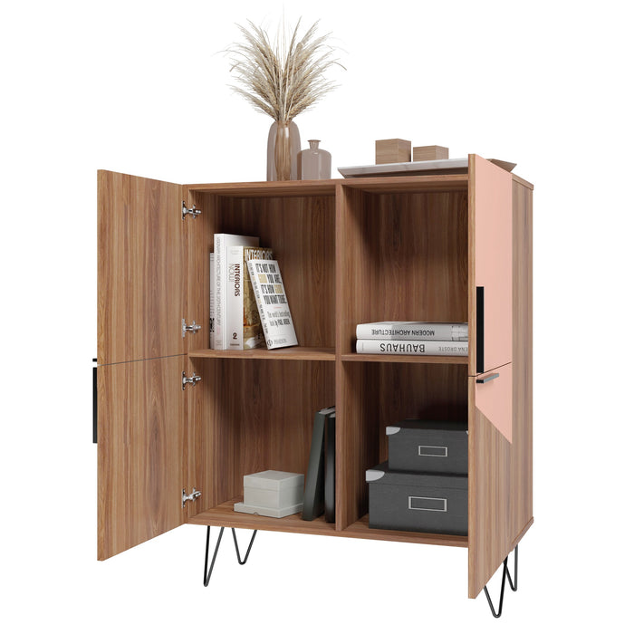 Petite armoire décorative Beekman de Manhattan Comfort avec 4 tablettes - brune et rose