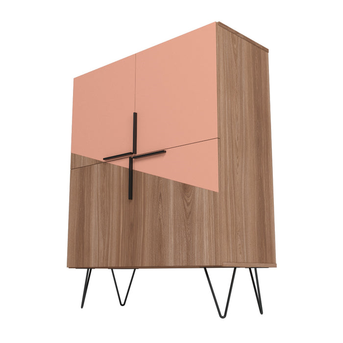 Petite armoire décorative Beekman de Manhattan Comfort avec 4 tablettes - brune et rose