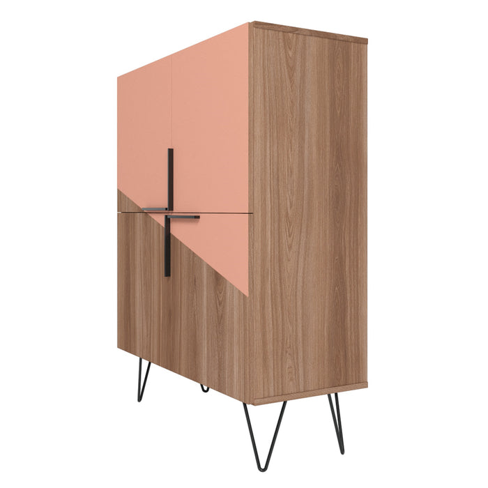 Petite armoire décorative Beekman de Manhattan Comfort avec 4 tablettes - brune et rose