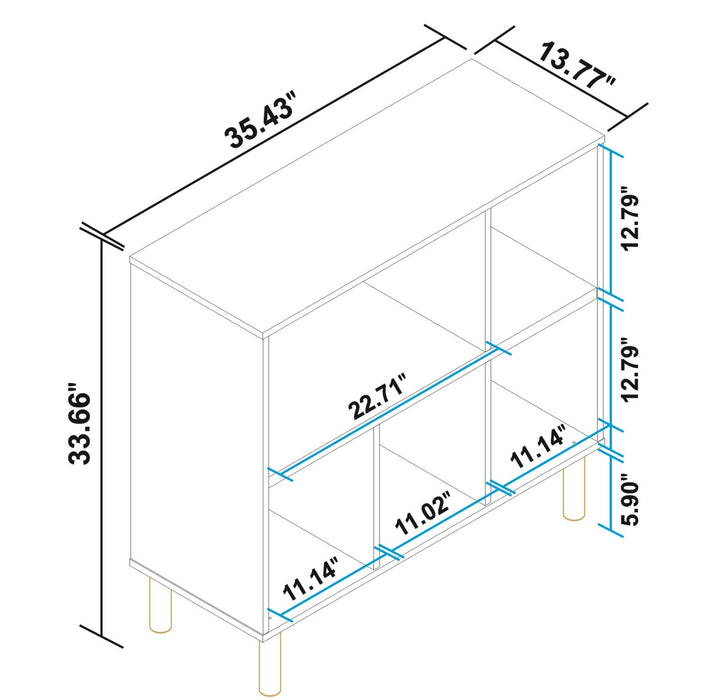 Bibliothèque basse Essex de Manhattan Comfort de 33,66 po avec 5 tablettes - blanche et motif zébré