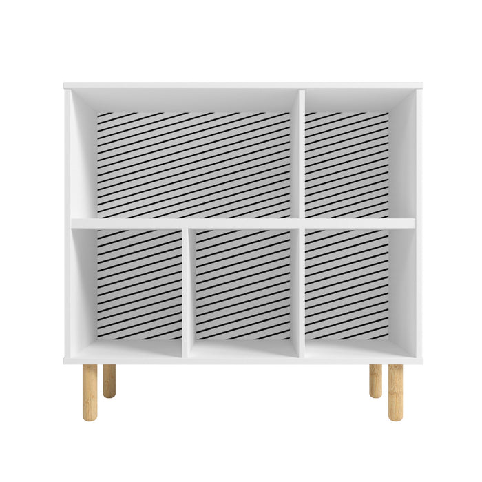 Bibliothèque basse Essex de Manhattan Comfort de 33,66 po avec 5 tablettes - blanche et motif zébré