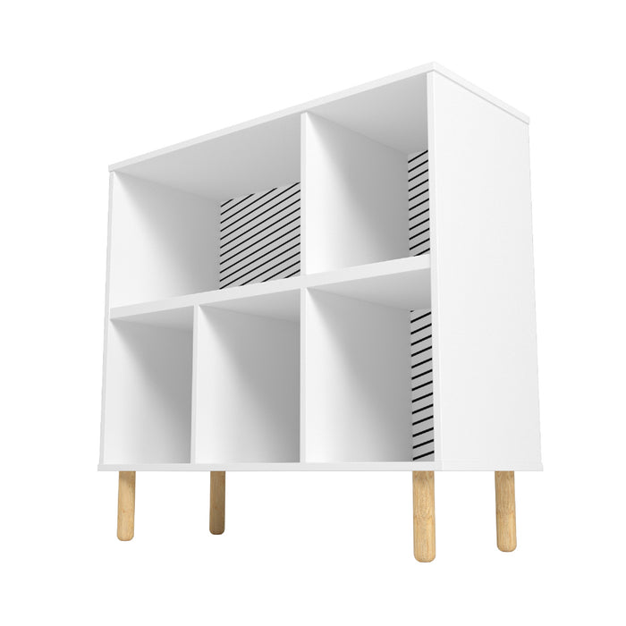 Bibliothèque basse Essex de Manhattan Comfort de 33,66 po avec 5 tablettes - blanche et motif zébré
