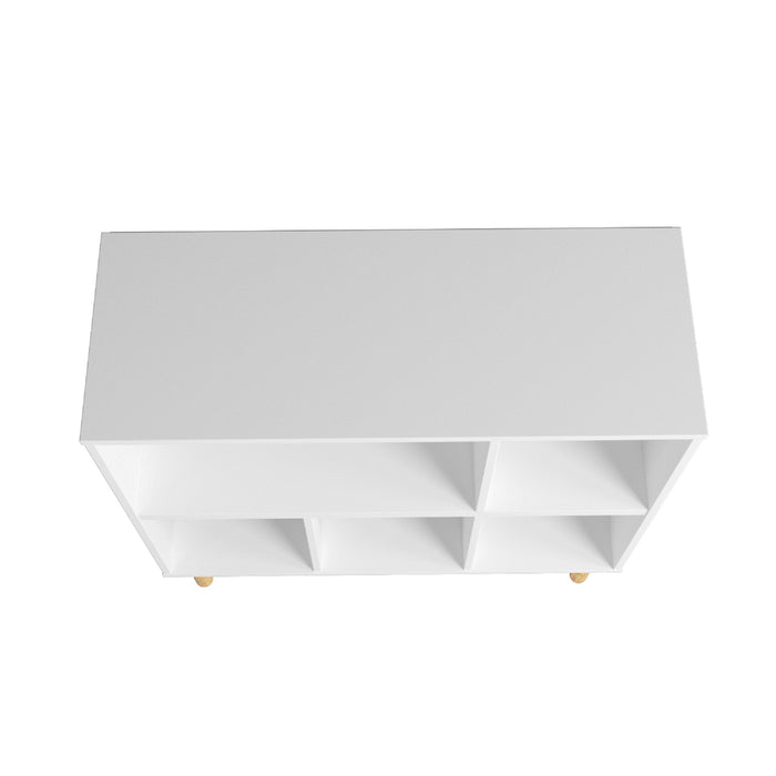 Bibliothèque basse Essex de Manhattan Comfort de 33,66 po avec 5 tablettes - blanche et motif zébré