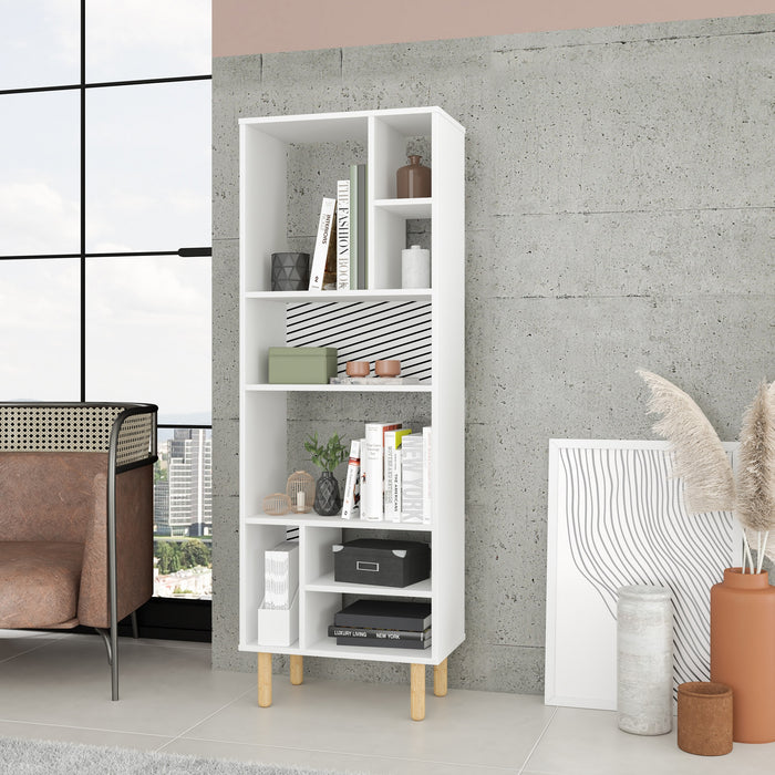 Bibliothèque décorative Essex de Manhattan Comfort de 60,23 po avec 8 tablettes cubiques - blanche et motif zébré