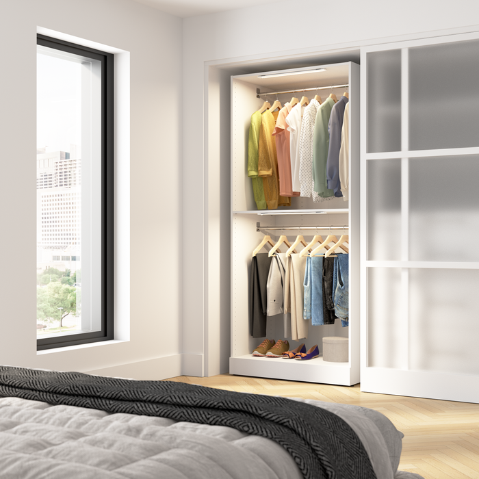 Système de garde-robe modulaire  à 2 espaces pour suspendre Florence de Bestar de 35 po avec éclairage à DEL - blanc