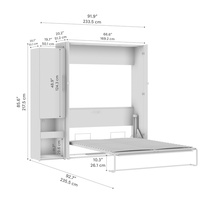 Grand lit escamotable Avalon de Bestar de 87 po (L) avec armoire de rangement et tablette coulissante