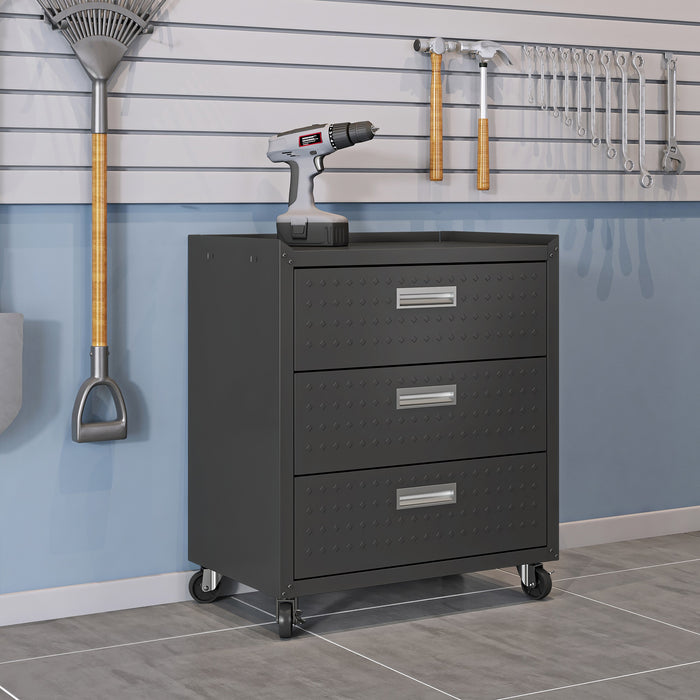 Commode verticale mobile Fortress de Manhattan Comfort de 31,5 po en métal texturé avec 3 tiroirs pour le garage - gris anthracite