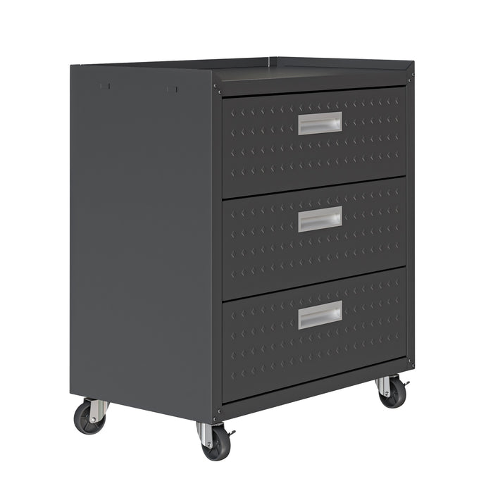 Commode verticale mobile Fortress de Manhattan Comfort de 31,5 po en métal texturé avec 3 tiroirs pour le garage - gris anthracite