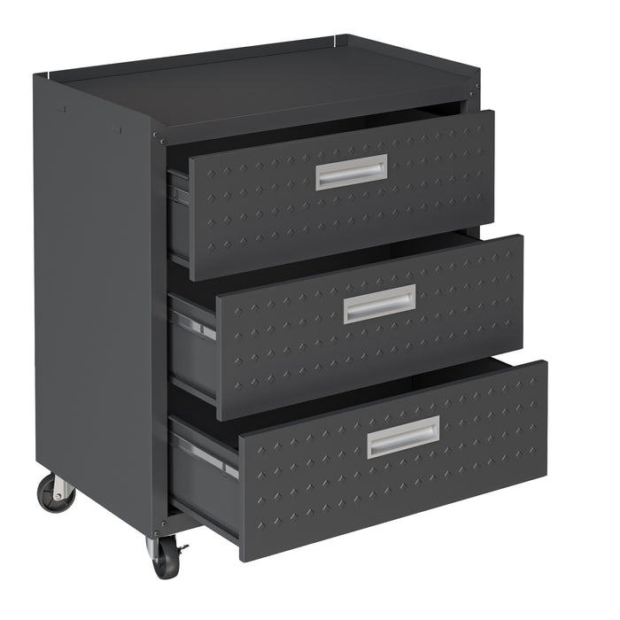 Commode verticale mobile Fortress de Manhattan Comfort de 31,5 po en métal texturé avec 3 tiroirs pour le garage - gris anthracite