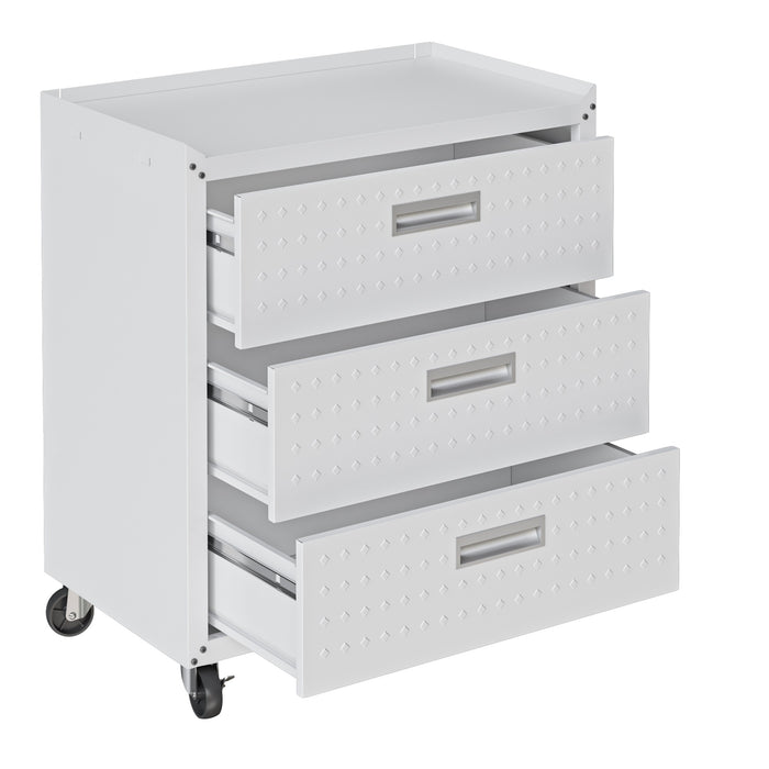 Commode verticale mobile Fortress de Manhattan Comfort de 31,5 po en métal texturé avec 3 tiroirs pour le garage - blanche