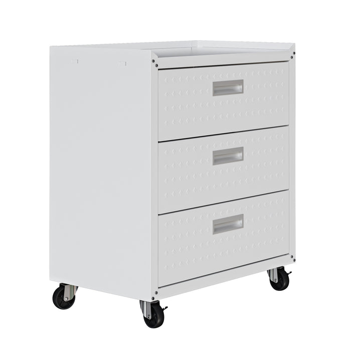Commode verticale mobile Fortress de Manhattan Comfort de 31,5 po en métal texturé avec 3 tiroirs pour le garage - blanche