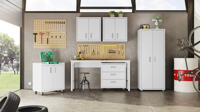 Commode verticale mobile Fortress de Manhattan Comfort de 31,5 po en métal texturé avec 3 tiroirs pour le garage - blanche