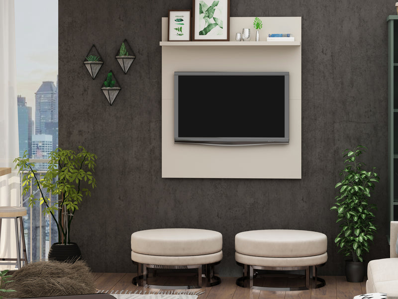 Panneau pour téléviseur Tribeca de Manhattan Comfort de 35,43 po de style moderne du milieu du 20e siècle avec tablette décorative en hauteur - blanc cassé