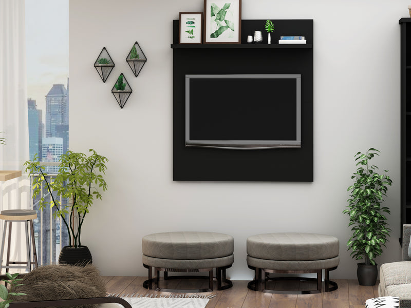 Panneau pour téléviseur Tribeca de Manhattan Comfort de 35,43 po de style moderne du milieu du 20e siècle avec tablette décorative en hauteur - noir