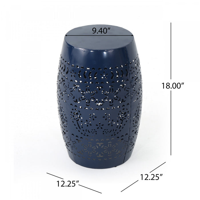 Table D’appoint Interieure Phoenix En Fer De Forme Tonneau 12\", Avec Motif Ajoure, Bleu Marine