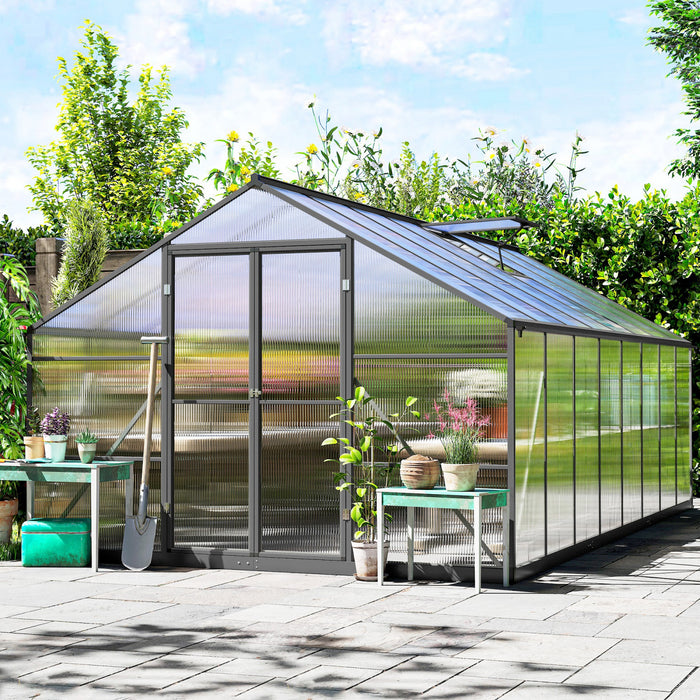 Outsunny Serre en polycarbonate, serre interieure en aluminium, gris fonce