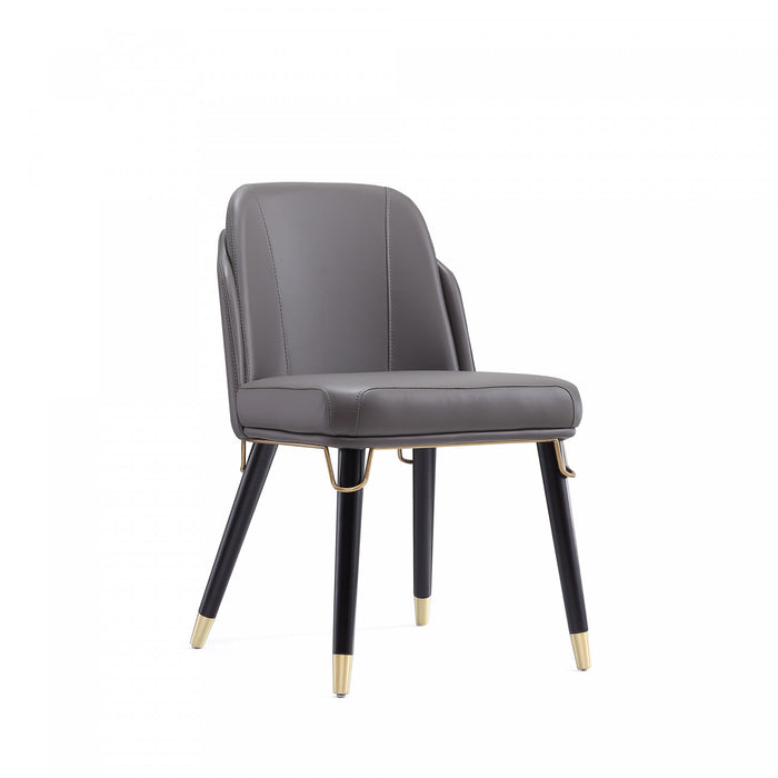 Chaise de salle a manger moderne Estelle en cuir vegetalien et bois, graphite - Lot de 2