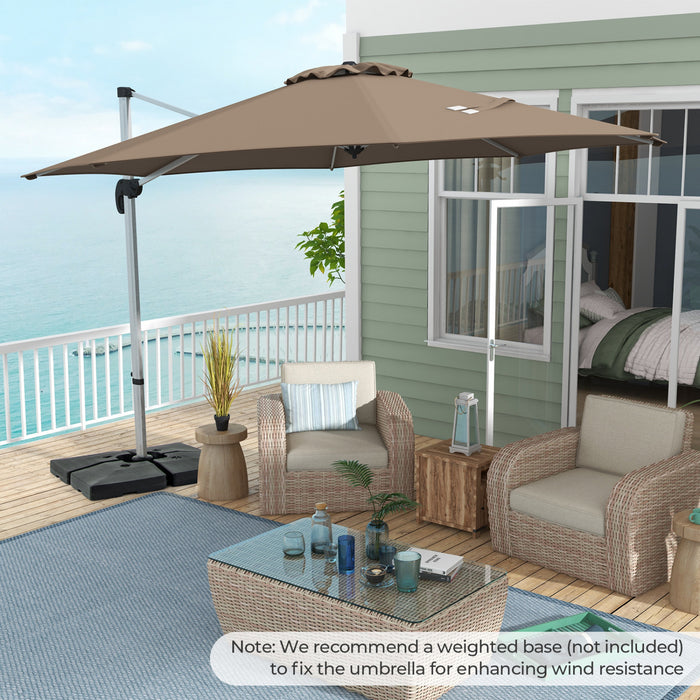 Costway Parasol d'exterieur rond a bras articule 11 pieds, avec rotation a 360° Marron