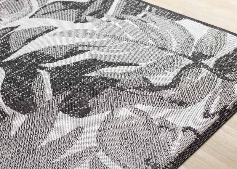 Tapis Jackson a feuilles botaniques gris et blanc, 6'7\" x 9'6\"